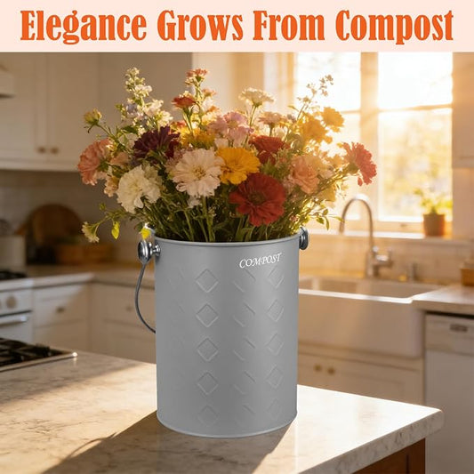 AOSION Countertop Compost Bin Kitchen,Odorless Indoor Compost Bin with Lid | 1 Gallon Composter Container,Removable Inner Bucket,50 Compost Bags,2 Carbon Filters,ideal for food scraps,coffee grounds