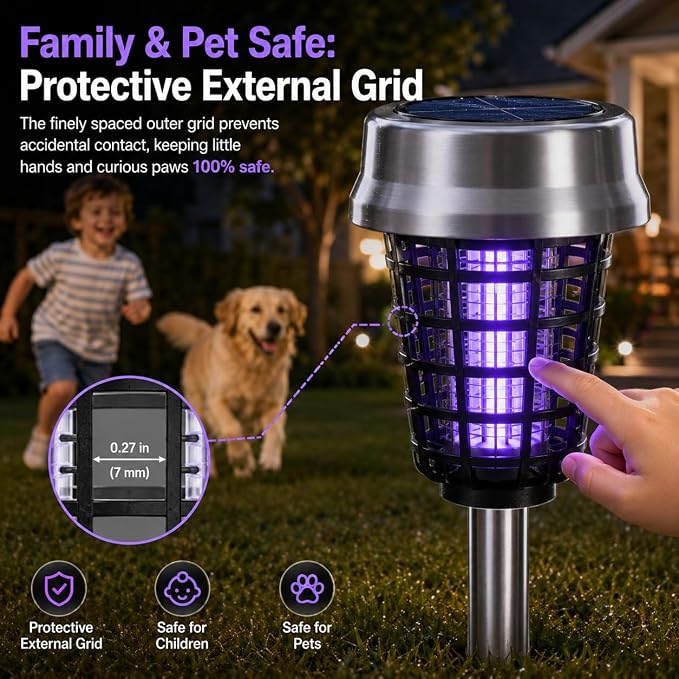 4Pack Solar Bug Zapper Outdoor Waterproof Mosquito Zapper | Outdoor with UV Light, Bug Zapper Repellent Trap, Outside Bug Repellent Trap Used to Keep Gnat Small Flying Mosquitoes