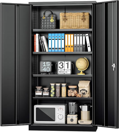 INTERGREAT Black Metal Storage Cabinet Doors, 72" Locking Steel Storage Cabinet with Shelves, Tall Metal Cabinet Lockable Steel Cabinets for Home Office, Garage