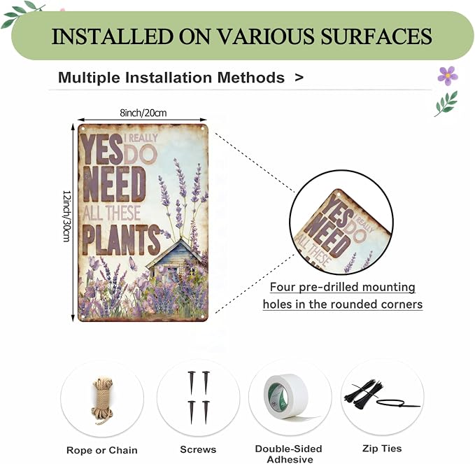 Funny Garden Metal Signs, Vintage Outdoor Wall Decor 8x12 Inch | Yes I Really Need All These Plants, Weatherproof Aluminum Sign for Patio Yard Greenhouse, Gift For Gardeners
