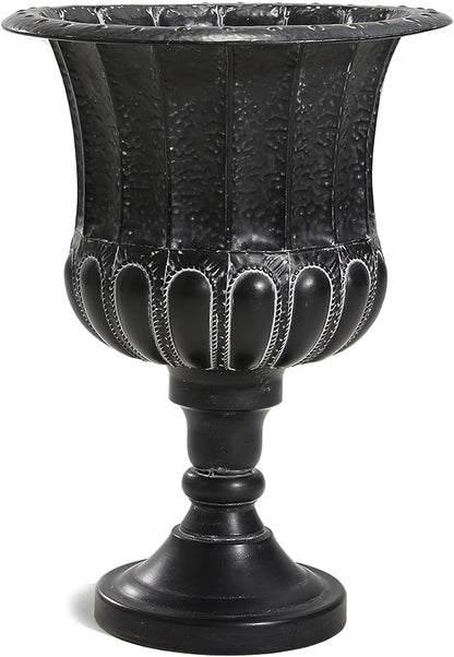 Worth Garden 25" H. Metal Urn Planters 1-Pack - Black Classic Antique Iron Plant Pots - Large Decorative Rustic Flower Pots for Outdoor Use - Traditional Urn Planter for Patio, Front Porch