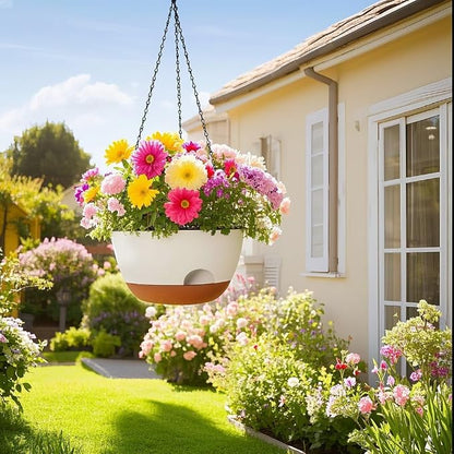 Hanging Planter for Indoor Plants, 10 Inch Self-Watering Hanging Planters with Drainage Holes and Chain, Set of 2 Outdoor Hanging Pots for Garden Home