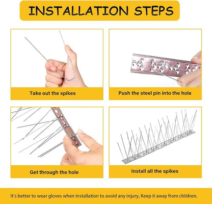 Bird Spikes,Stainless Steel for Outside Easy to Install - 9 Strips 10.17 Feet Coverage
