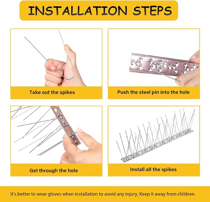 Bird Spikes,Stainless Steel Bird Spikes for Outside Easy to Install - 22 Strips 25 Feet Coverage