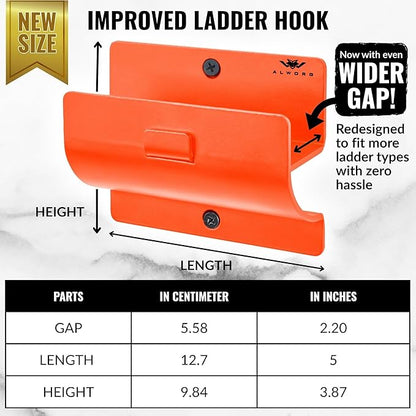 Ladder Hangers for Garage Wall Set of 2 Hooks- Orange Step Stool Hanger Wall Mount. Tool Holder for Shed, Workshop, Garden - Hang Wheelbarrow, Folding Chair