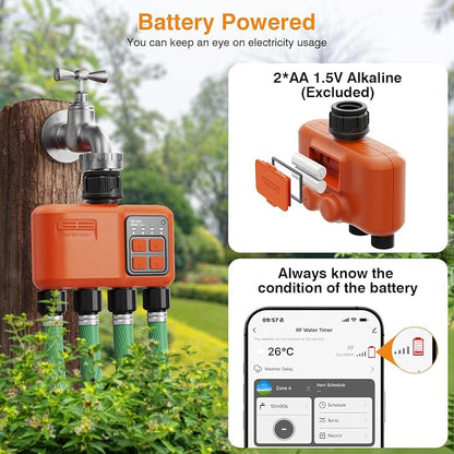 Smart WiFi Sprinkler Timer 4 Zone,WiFi Water Timer for Garden Hose with 984 FT Range,APP & Remote Control,Alexa & Google Voice Compatible,Rain Delay, Manual Mode Sprinkler System