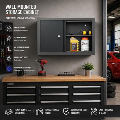 JZD Steel Wall Cabinet for Tool Organization with Two Removable Shelves, Industrial-Strength Metal Hanging Cabinets, for Garage Workshop