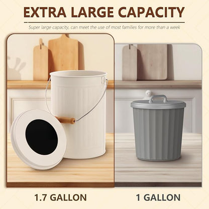 1.7 Gal Kitchen Compost Bin with Smell Proof Lid,Odorless Bin for Indoor Countertop,100% Rust Proof Compost Bucket with Non-Smell Charcoal Filter,Easy Cleaning and Looks Great On Any Kitchen Counter