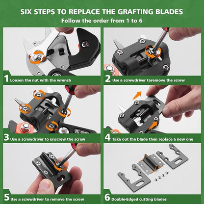 FUJIWARA 3-in-1 Garden Grafting Tool, Pruning Scissors Kit, U/V/Omega-Graft Seedling for Fruit Tree Grafting Set,Including 2X Tapes, Plant Tags,Plant Clips,Grafting Knife & Replacement Blades