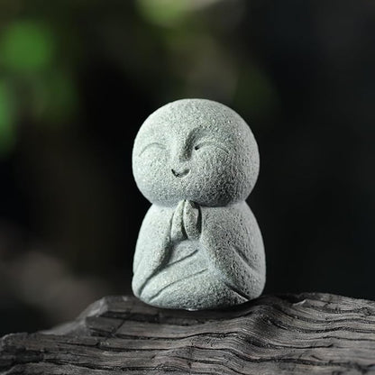 Landical Buddha Sandstone Statues, Zen Monk Praying Statue Sculptures Ornament for Wealth Good Luck Feng Shui Decor Home Office Car Decoration(Prayer Monk)