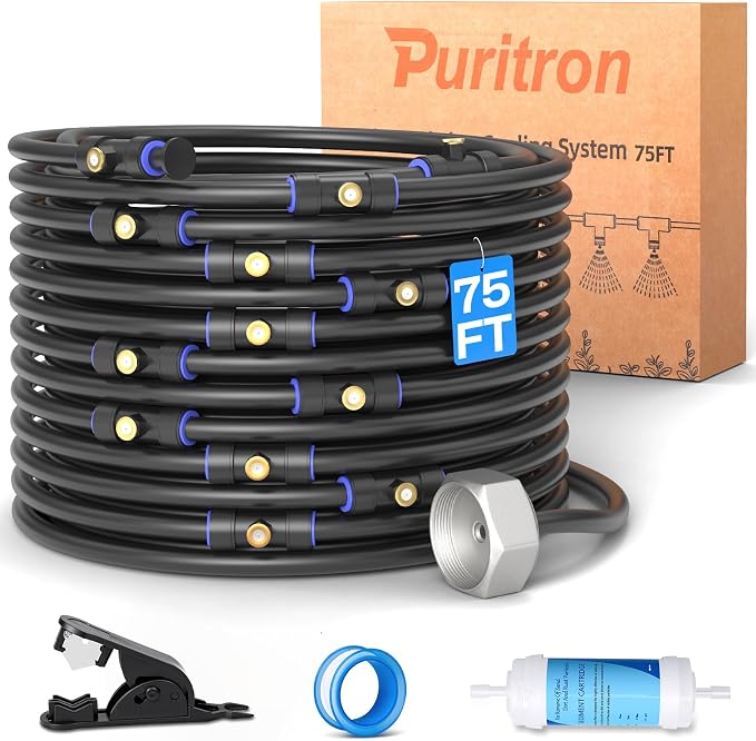 Misters for Outside Patio 75FT/23M, Pre-Assembled Misting Cooling System with 23 Brass Nozzles & 3/4" Adapter, Outdoor Mister for Backyard, Garden, Greenhouse, Chicken Coop, Dog House