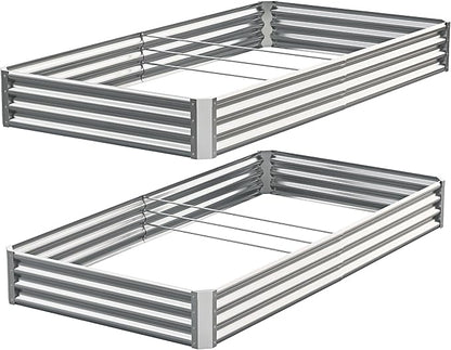 Galvanized Raised Garden Bed,Outdoor Planter Box Metal Patio Kit Planting Bed for Vegetables Flowers Herb (Galvanized, 8x4x1ft-2p)