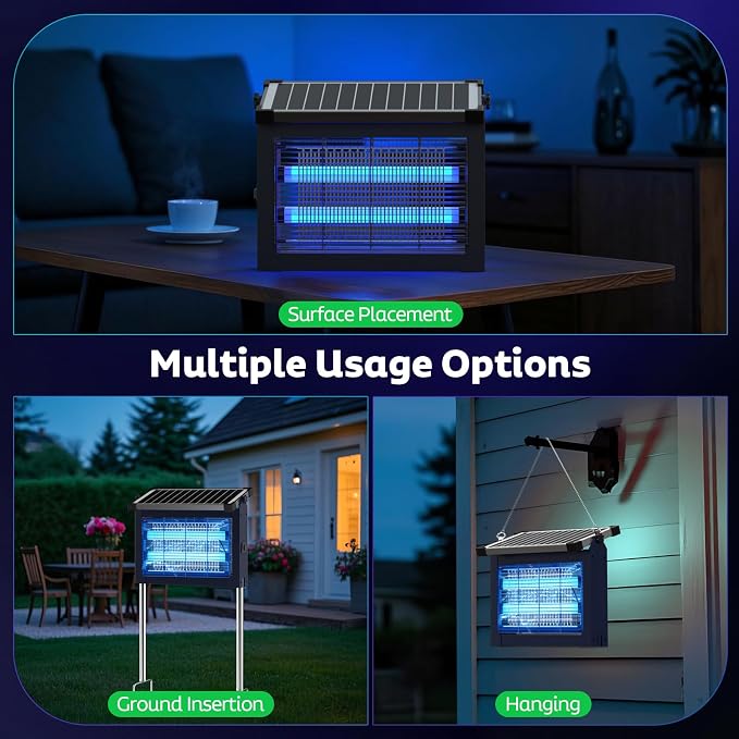 OnBeam Solar Bug Zapper Outdoor, 4500V Mosquito Zapper Fly Trap for Patio | 10W Solar Panel, IPX5 Waterproof, Auto Mode, Solar Powered, USB C Charging, Electric Rechargeable Mosquito Killer for Garden