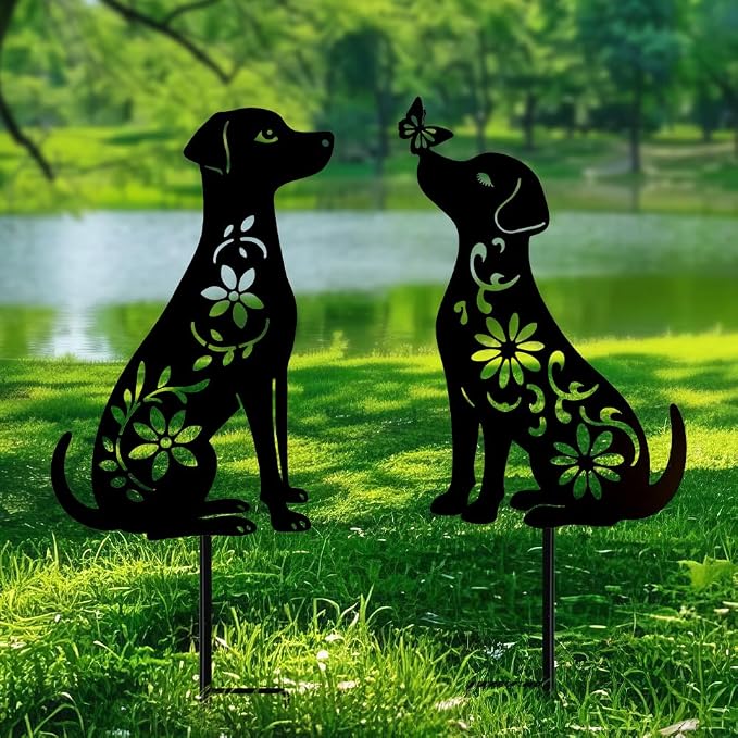 Dog Metal Decorative Garden Stakes, Dachshund Unique Gifts for Dog Lovers, Garden Decor for Outside, Yard Art, Patio, Outdoor Decor, Garden Decorations, Lawn Ornaments (2 Pack)