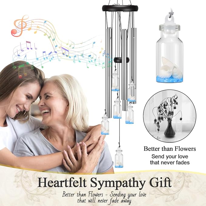 Virekm Friendship Wind Chimes, Small Outdoor Windchime for Patio Decoration, Garden Decor. Zen Garden Decor Christmas Mothers Day Mom Wind Chimes Gifts (Wishing Bottle)