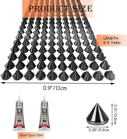0.5 Yard Spike for Crafts Stude for Clothing, Black Spike Stud with Glue, Cone Flatback Plastic Trim Mesh for Holloween Party Decoration Costume DIY Crafts