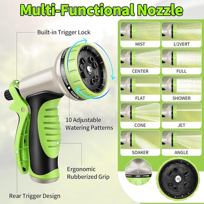 GOXAWEE Garden Hose 100FT, Stainless Steel Heavy Duty Water Hose With 10 Function Nozzle, No-Kink, Tough & Flexible, Sturdy and Lightweight, Rust Proof for Yard, Outdoor, RV