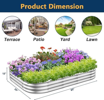 RAYKEEP Galvanized Raised Garden Beds, Outdoor Raised Garden Boxes, Oval Large Bottomless Metal Elevated Garden Bed Planter Box for Vegetables, Fruits, Flower (1pcs, 5x3x1 ft)