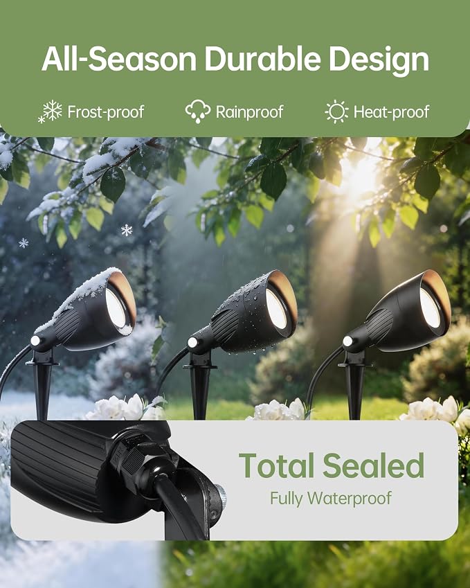 LITFIT 120V LED Outdoor Spotlight, 5.5W 2700K Plug in Spotlight, Landscape Accent Luminaire, Waterproof Flood Light for Yard, Tree, Flag, Lawn, Garden, Holiday Decorative, 5FT Extension Cord, 4PACK