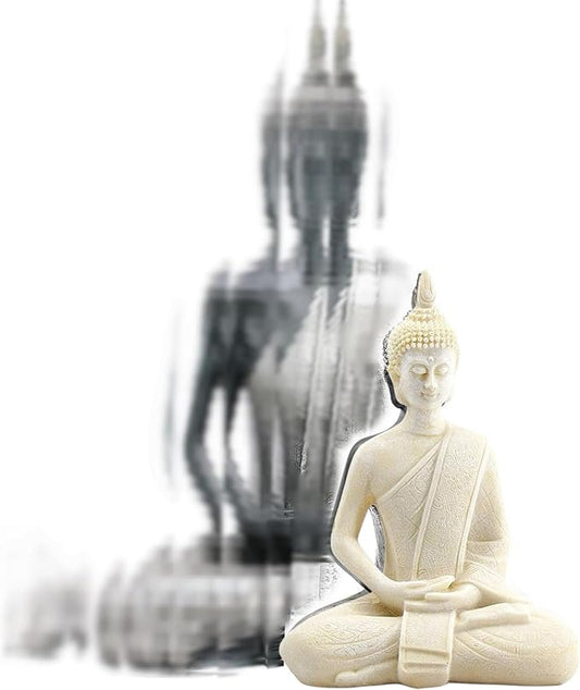 Bellaa Buddha Statue Zen Home Decor Mindfulness Meditation Sculpture Peace Harmony Dhyana Mudra Sitting Blessing Altar Figurine White