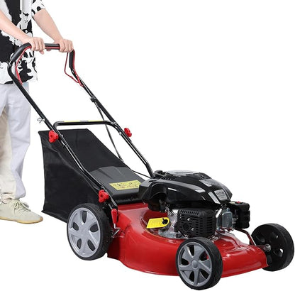 Self Propelled Gas Lawn Mower, 141cc 4-Stroke Engine with 20 Inch Deck & 50L Grass Bag, Walk Behind Lawn Mower, 7 Height Adjustments & Foldable Handle for Home Yard Red