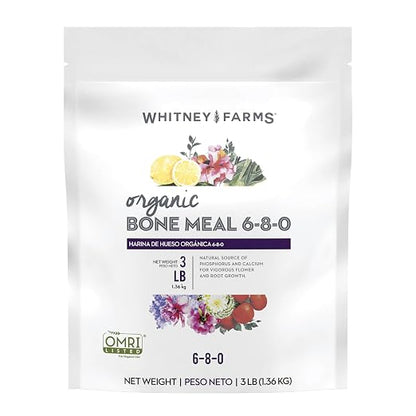 Whitney Farms Organic Bone Meal 6-8-0 - Phosphorus Plant Fertilizer for Root Growth in Bulbs, Roses, Flowers, Vegetables, and Shrubs, 3 lb.