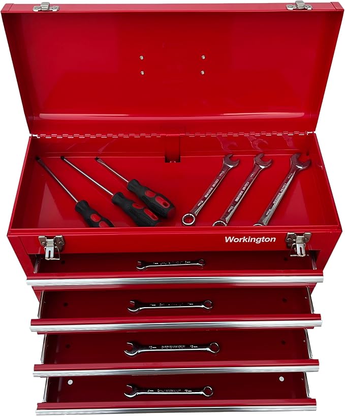Workington Portable Metal Tool Chest with 4 Drawers, 20" 4-Drawer Tool Chest Cabinet with Ball Bearing Drawer Slides, Steel Tool Storage Box Organizer 4004 Red
