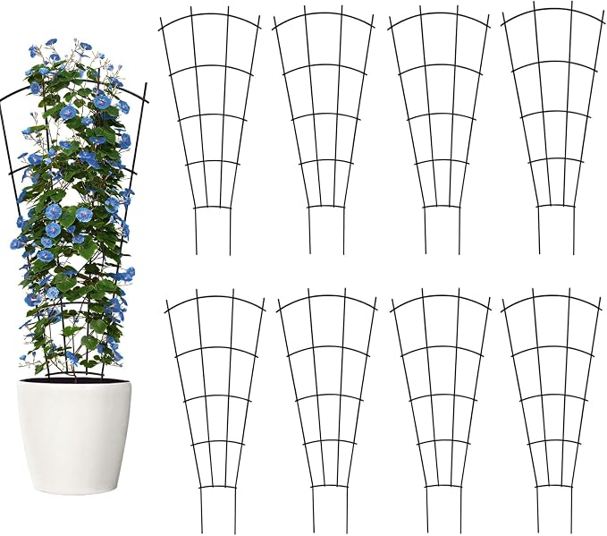Thealyn 8 Pack 32" Metal Plant Trellis for Pots & Garden Beds, Rustproof Support for Indoor Outdoor Climbing Plants, Vines, Flowers, Fan Shaped, Black