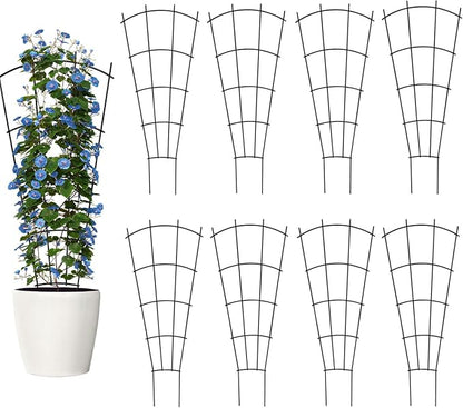 Thealyn 8 Pack 32" Metal Plant Trellis for Pots & Garden Beds, Rustproof Support for Indoor Outdoor Climbing Plants, Vines, Flowers, Fan Shaped, Black