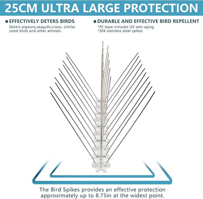 Bird Spikes 3.28FT, 304 Stainless Steel Pigeon Spikes with Plastic Base for Gardens Outdoor, Keep Seagull Pigeon Away Birds Scarer Devices 4PACK