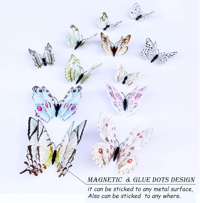 OPSEAM Butterfly Wall Decor 72 PCS, 3D Butterflies Stickers for Party Decorations with Magnets (White, 72)