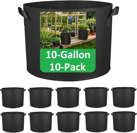 ANSLYQA 10-Gallon Grow Bags, (10 Pack) Thickened Aeration Fabric Growing Pots Planters with Handles for Planting Vegetables Plants, Black