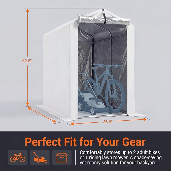 Greesum Bike Tent Outdoor Storage Shed, Waterproof 420D Oxford Fabric Bicycle Shelter with Silver Coating, Heavy Duty Protective Cover for Motorcycles, Garden, Patio (Sliver, 3’x6’x5’)