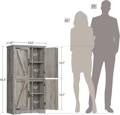TEENFON Farmhouse Storage Cabinet with 2 Adjustable Shelves, Bathroom Cabinet with 4 Doors, Cupboard for Kitchen, Living Room, Rustic Gray