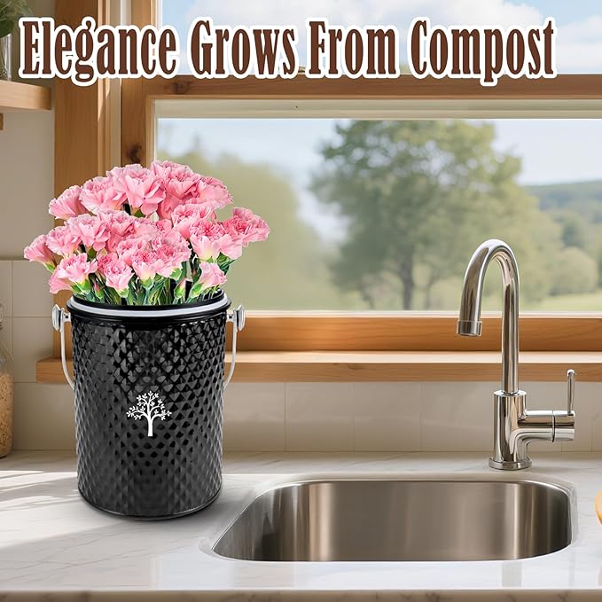 AOSION Countertop Compost Bin, Odor-Free Food Waste Container with 50 Bags | 1 Gallon Container,2 Carbon Filters,Compost Bucket, coffee grounds