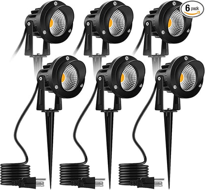 Romwish LED Landscape Spotlight 10W, Outdoor Landscape Lighting 120V Plug-in, 1100LM Waterproof LED Landscape Lights, Landscape Spot Lights for Yard, Garden, Tree, Driveway, 3000K Warm White-6 Pack