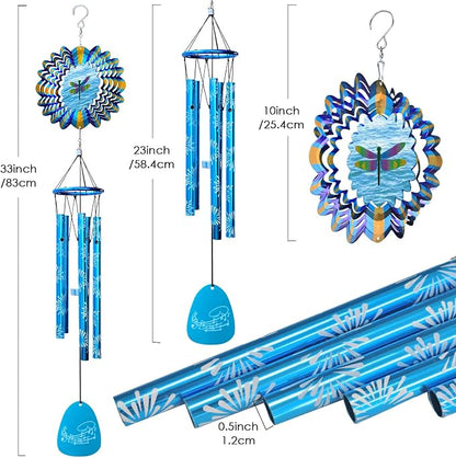 Wind Chimes Outdoor, Memorial Sympathy Wind Chime, 33" Unique Windchimes with Animated Dragonfly Spinner, Hanging Garden Decor Patio Decoration, Dragonfly Gifts for Women Men Mother Father