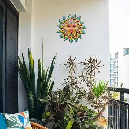 Daogtc Metal Sun Wall Decor - Sun Flower Wall Art Decoration,Hanging Decoration for Home Garden Farmhouse Yard Patio Fence Living Room Bedroom (SUN-G)