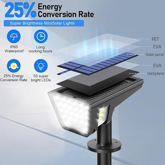 Latband Solar Spot Lights Outdoor IP65 Waterproof, 53 LEDs Solar Powered Garden Yard Lights Outdoor 3 Modes Landscape Spotlight Wall Light with Auto On/Off for Driveway Porch 2 Pack (Cool White)
