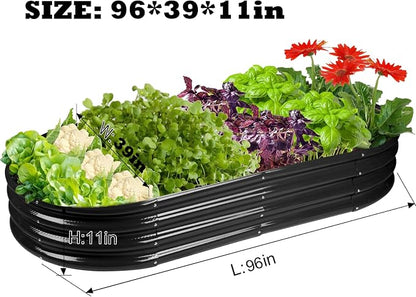 Rakukiri Raised Garden Bed GRS Certified Galvanized Planter Box Outdoor, 8ft Oval Rot-Resistant Metal Garden Bed Planter, Recycled Material Planter for Vegetables Flowers Herbs (Black)