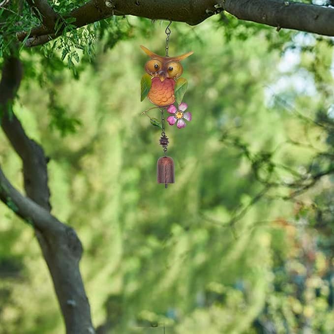 GORGECRAFT 13” Owl Wind Chimes for Outside Rustic Copper Animal Metal Wind Bell Memorial Gifts Garden Yard Decor Windchimes Owl Wind Catcher for Outdoor Decorations Home Yard Patio Mom Women Grandma