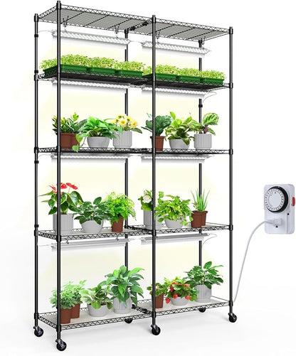 CX1 Plant Stand with Grow Lights for Indoor Plants, 5-Tier Large Tall Metal Plant Shelf with 1.6FT 160W Full Spectrum Plant Lights for Indoor Growing, 47x13.8x70.9IN