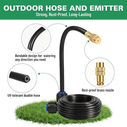 Riboud 110Ft Drip Irrigation System, 2026-Upgrade Garden Watering Kit with 16 Adjustable Copper Rotating Arm Nozzles, 360° Flexible Spray Irrigation Kit for Raised Beds, Lawn, Greenhouse