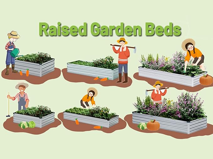 2PCS 10x3x1ft Galvanized Raised Garden Bed Kit,Gardening Planter Box | Outdoor Elevated Metal Planter Box For Vegetables, Flowers, Herbs, Anti-Rust Galvanized Steel, Open Drainage, Sturdy (Silver)