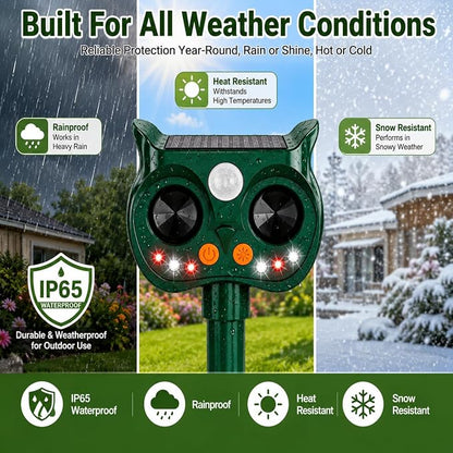 4Pack Solar Animal Repeller Outdoor, Sonic Fortress Pro Deer Repellent | Sensor & LED Flashing Lights, Solar Deer Rabbit Squirrel Raccoon Cat Repellent, IP65 Waterproof Garden Yard Protector