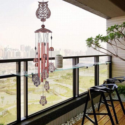 Owl Wind Chimes Outdoor Indoor Decor -with 4 Aluminum Tubes 6 Bells 7 Owls 37Inch Waterproof Mobile Romantic Wind Catcher Owl Windchimes for Home, Xmas Mom Gifts, Balcony, Festival, Garden Decoration