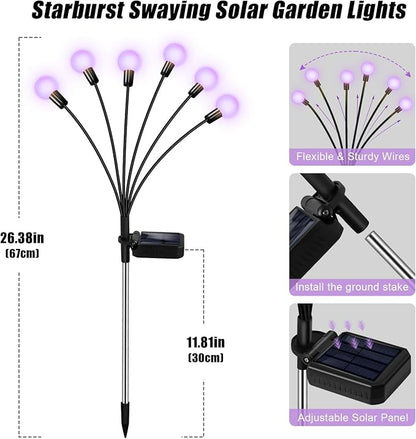 ZFNN Solar Garden Lights Outdoor, 4 Pack Firefly Swaying Lights Purple, Waterproof 6 Pack 36 Heads Garden Decor for Yard Patio Pathway Lawn, Gardening Gifts for Women Christmas Decoration