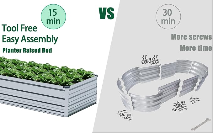 2PCS 10x3x1ft Galvanized Raised Garden Bed Kit,Gardening Planter Box | Outdoor Elevated Metal Planter Box For Vegetables, Flowers, Herbs, Anti-Rust Galvanized Steel, Open Drainage, Sturdy (Silver)