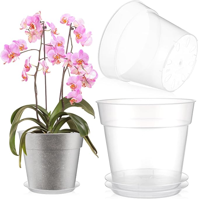 Baderke 3 Pack Clear Nursery Pot Plastic Nursery Pot Large Plant with Drainage Holes for Root Health Indoor Outdoor (8 Inches)