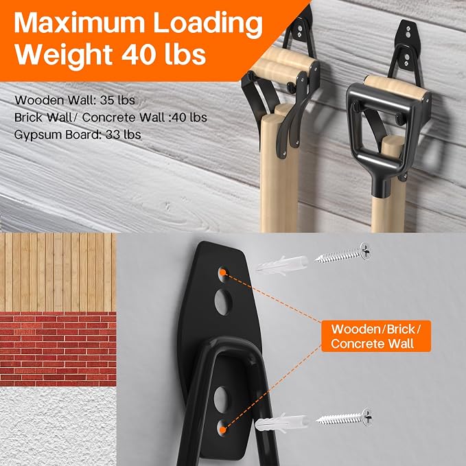 ENUODA Garage Hooks Heavy Duty Garage Storage Hooks Utility Steel Wall Mount Hanger for Hanging Garden Tools, Power Tools, Bike, Ladder, Shovel, Broom, Hose, Bulk Items, 4 Pack